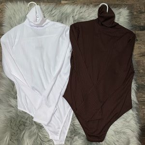 Brown and white ribbed bodysuit/$15 EACH/2 for $30